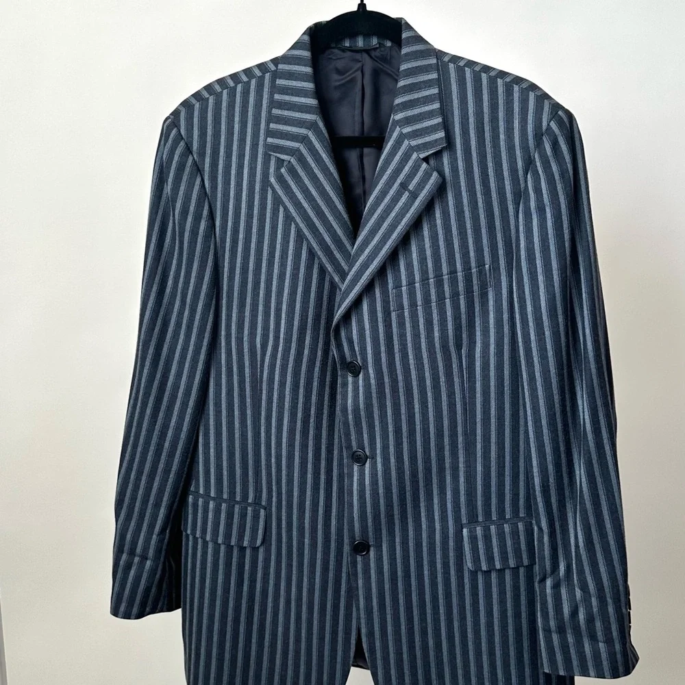 VINTAGE BROOKS BROTHERS CLASSIC BLUE STRIPED BLAZER JACKET ITALIAN WOOL SILK/L - Picture 3 of 9